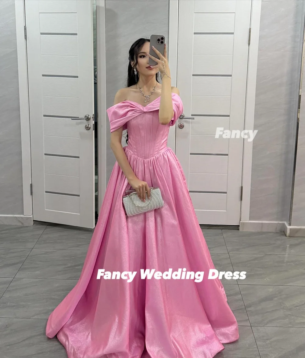 يتوهم الأميرة الوردي قبالة الكتف مساء اللباس خط التفتا الحفلة الطابق طول فساتين حفلة عيد ميلاد مخصصة