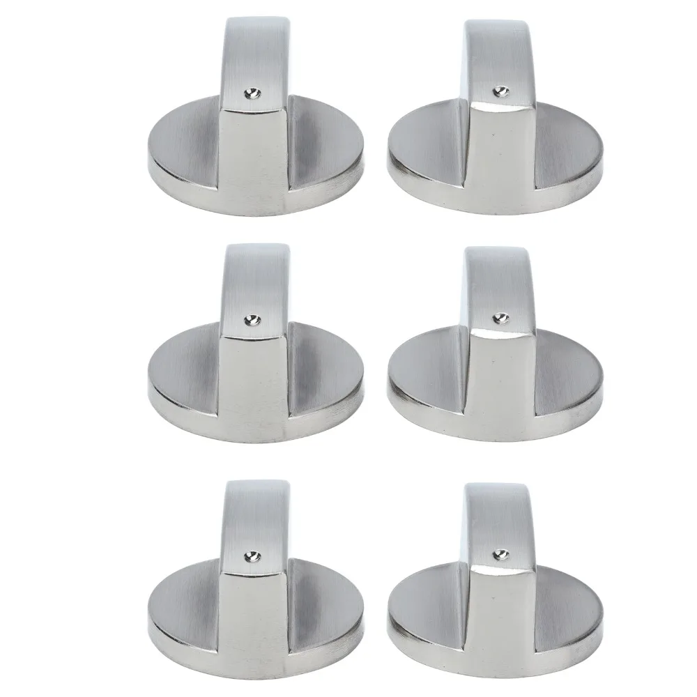 6PCS Central Universal Gas Stove Knobs Round Knob Lightweight Gas Stove Knobs Indicator Hole Stainless Steel