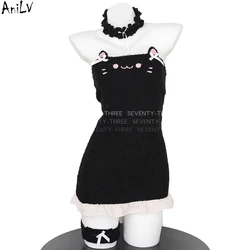 AniLV Black Cat Cute Plush Dress Unifrom Women Pet House Sweet Waiter Maid Clothes Outfits Cosplay Costumes