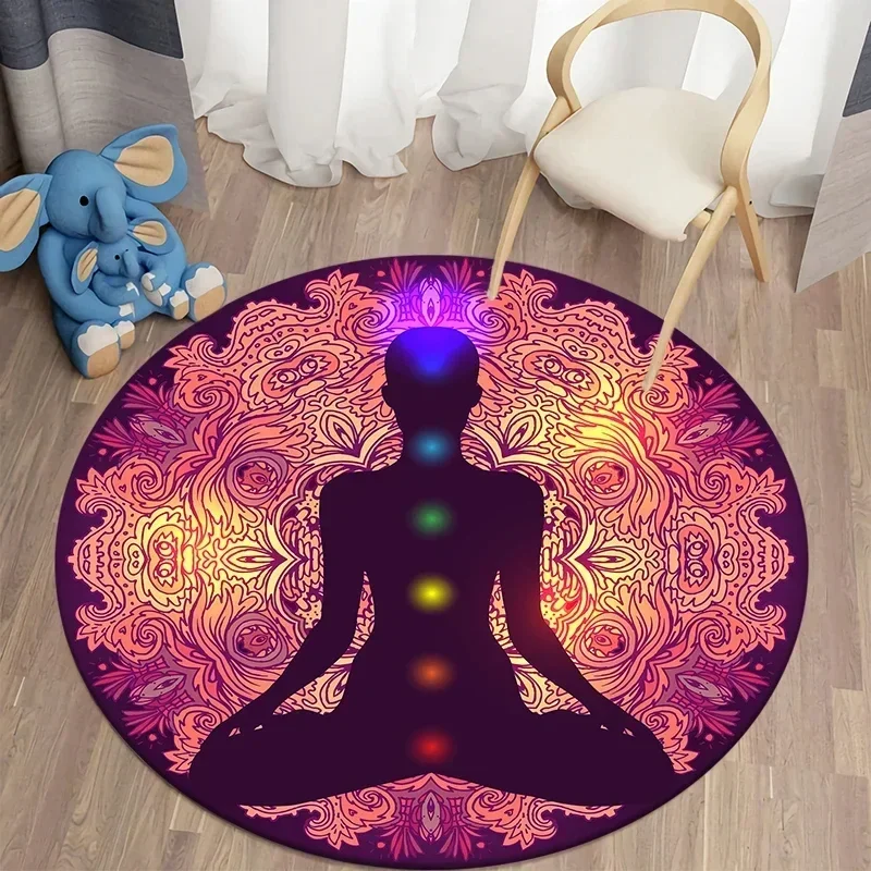 Psychedelic Boho Mandala Chakra Round Rug Meditation Carpet For Living Room Bathroom Circle Doormat Yoga Mats Bedroom Floor Mat