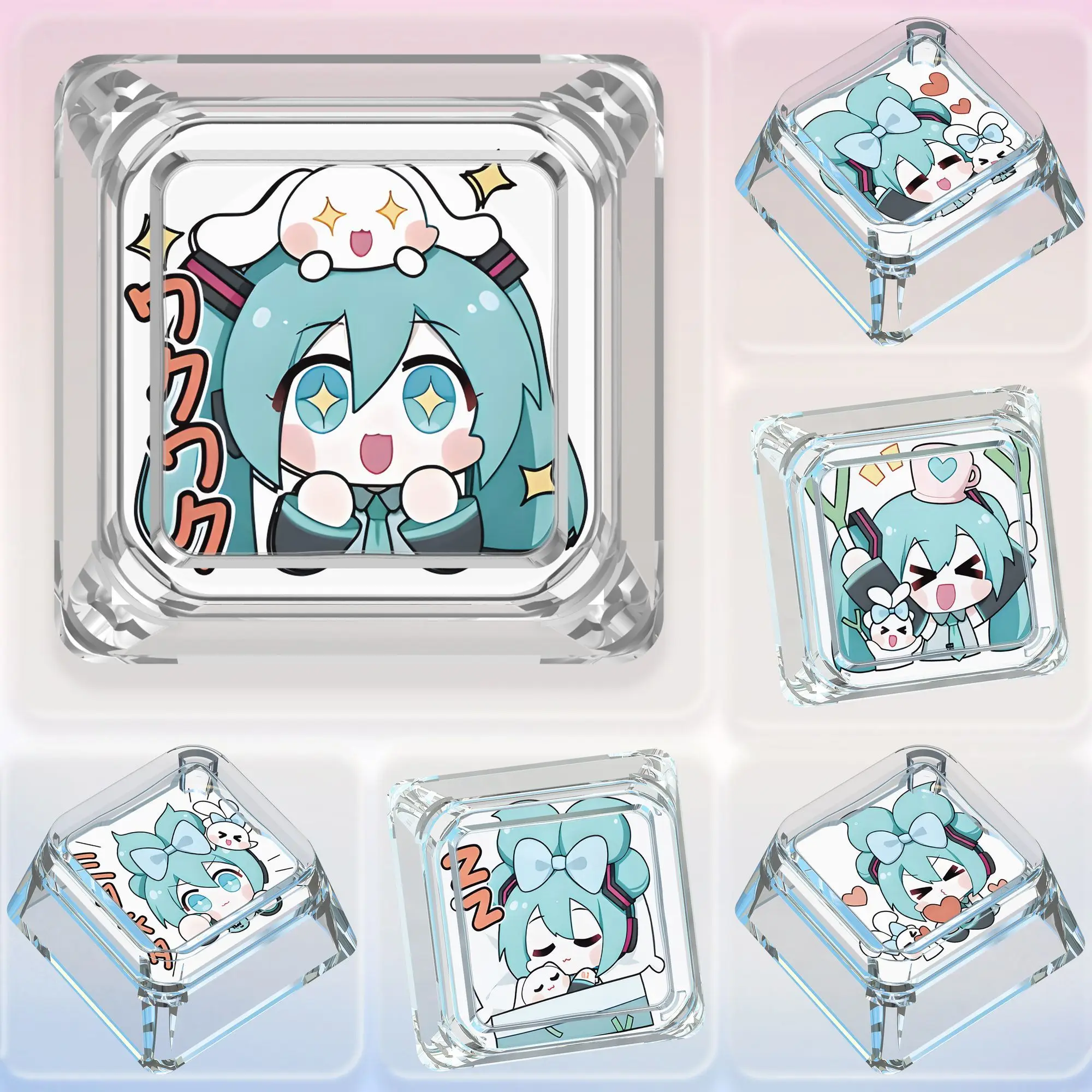 

New Miku Limited Edition Q Version of Expression Keycap Cross Axis Mechanical Keyboard Transparent Light Transmission Keycap
