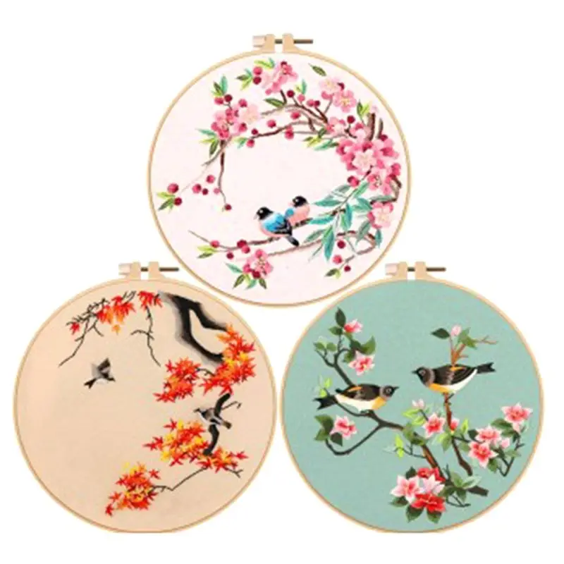 

AEE4-3 Sets DIY Embroidery Kit For Beginners Adults, Includes Holiday Cat, Hoop, Color Threads, Tools