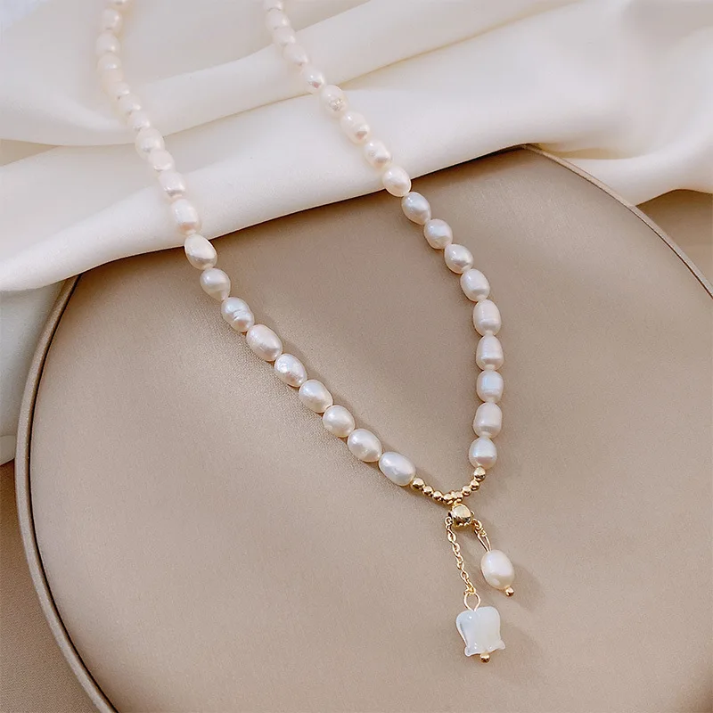 New Arrival Sweet Vanille Galante Flower Natural Freshwater Pearl 14K Gold Filled Female Pendant Necklace For Women Chains