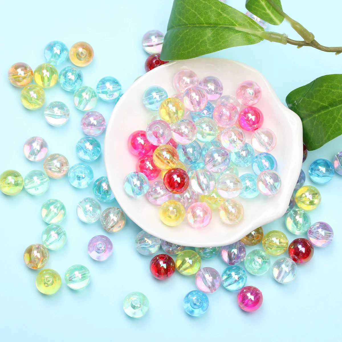 6MM-10MM 50/100pcs/Pack Iridescent Acrylic Round Beads DIY   Neckalce Bracelet Pendant For Jewelry Making Handmade Material