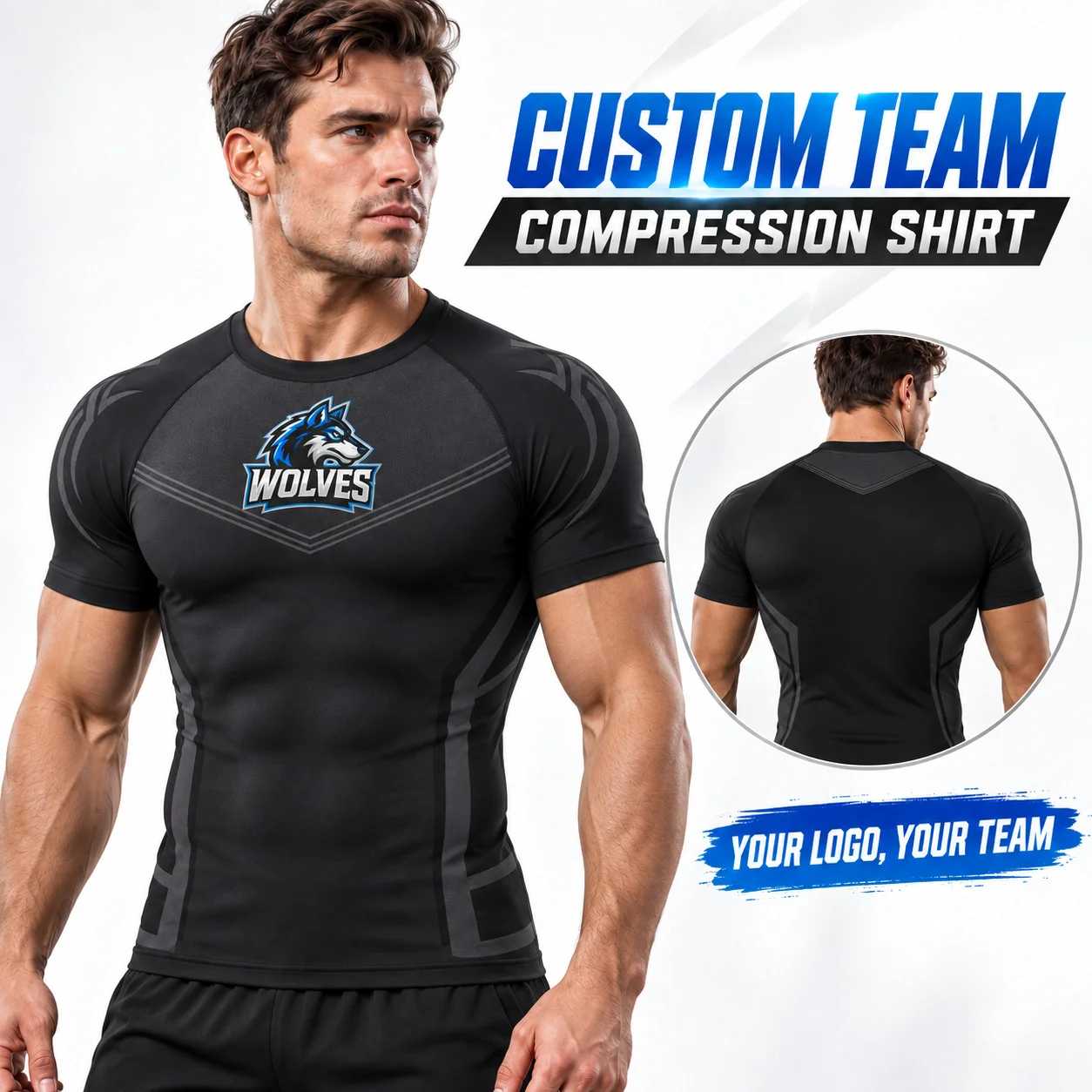 Custom Men's Short Sleeve Compression Shirt Personalized Team Logo Front Back Athletic Base Layer for Running Cycling Gym Sports