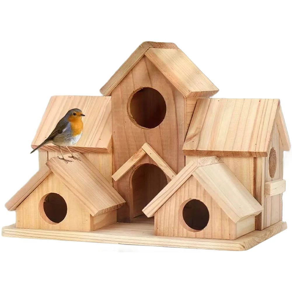 Small Bird House in Wood for Outdoor Garden For nesting Rustic Pastoral Decor Feeding Station 20 13 15cm Natural Look