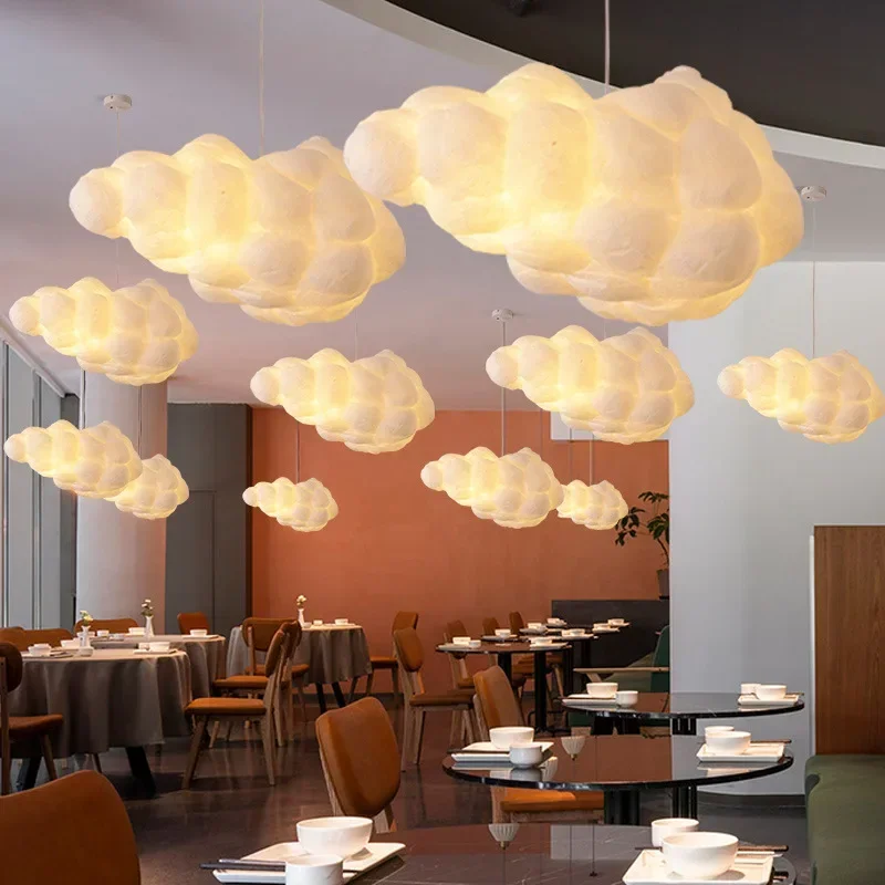 Moderne Form von Tuch Kunst Kreative Nordic Restaurant Dekorative Esszimmer Led Nette Baumwolle Wolke Kronleuchter Anhänger Lichter