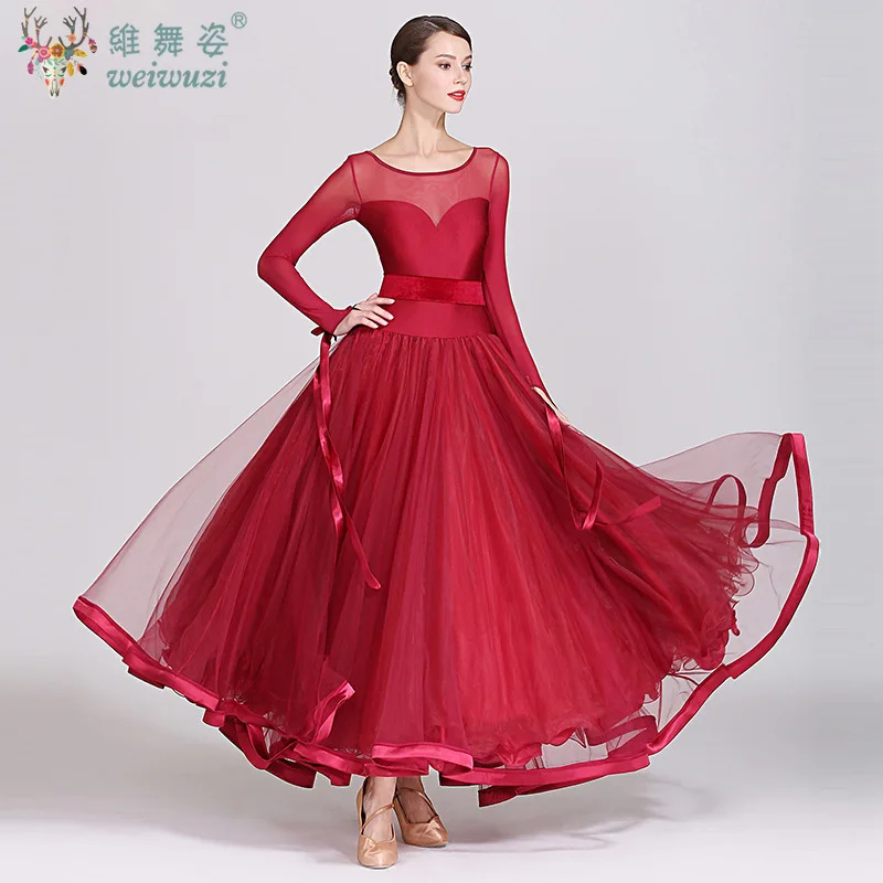 

Ballroom Dance Dress National Standard Modern Competition Costume Long Sleeve Big Swing Women Waltz Dacing Clothes Stage Wear