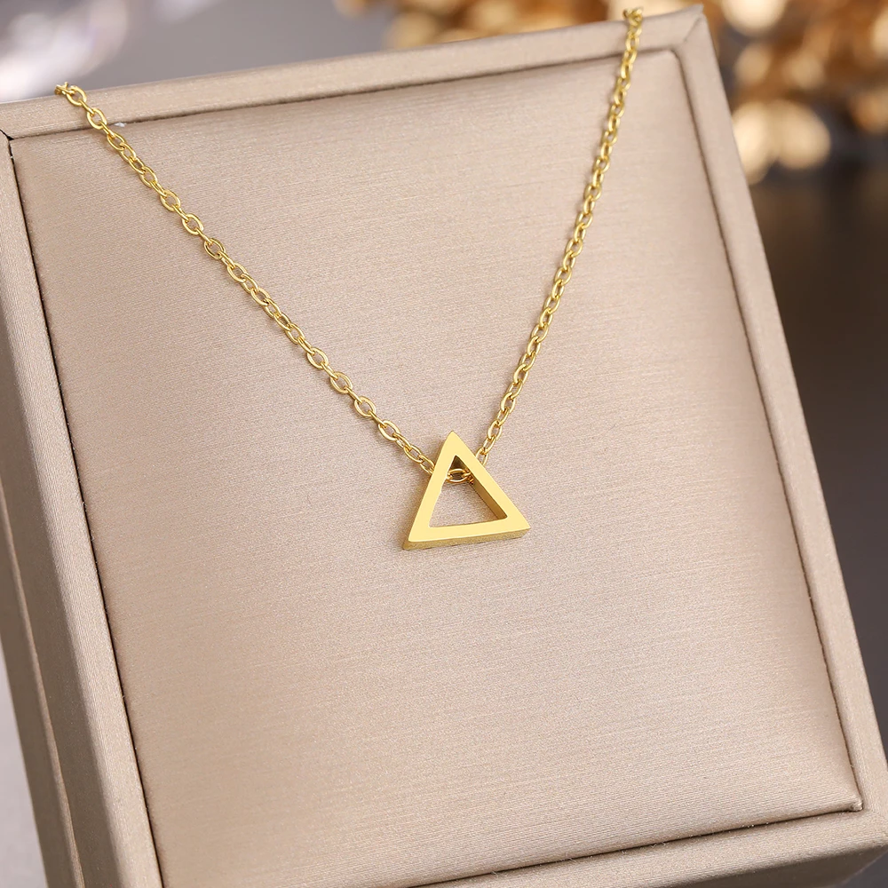 Stainless Steel Necklaces Simple Geometric Hollow Triangle Mini Pendant Clavicle Chain Choker Necklace For Women Jewelry Gifts