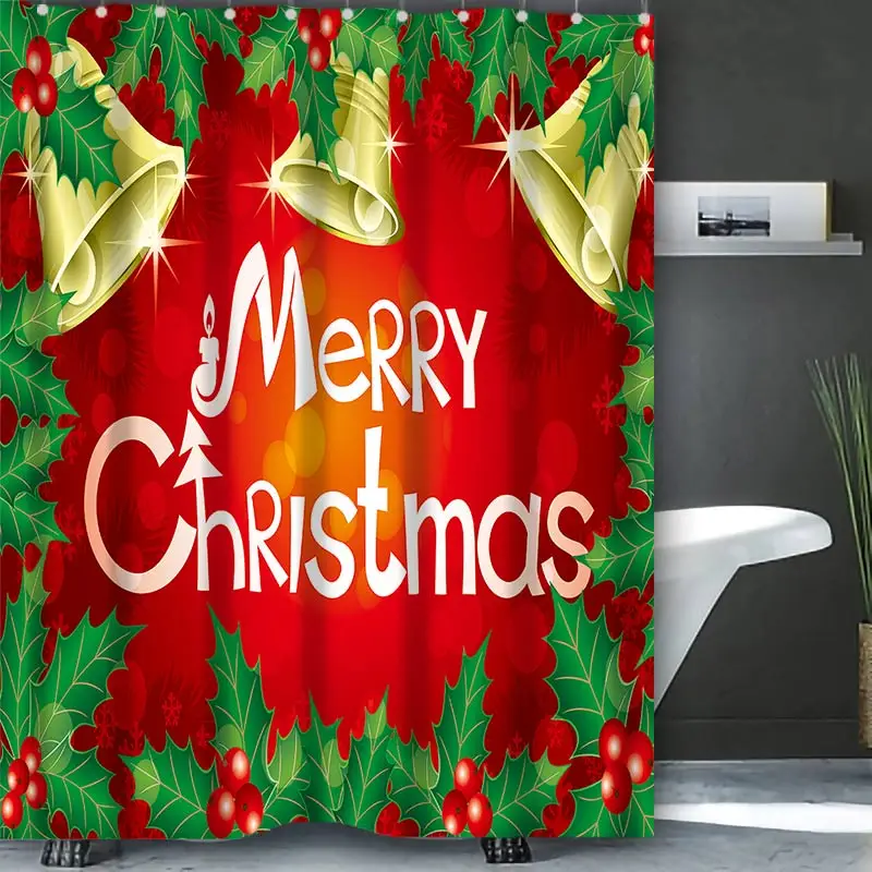 Christmas Bathing Curtain  Bathroom Shower Curtain Waterproof With 12 Hooks Home Deco 100% Polyester Washable