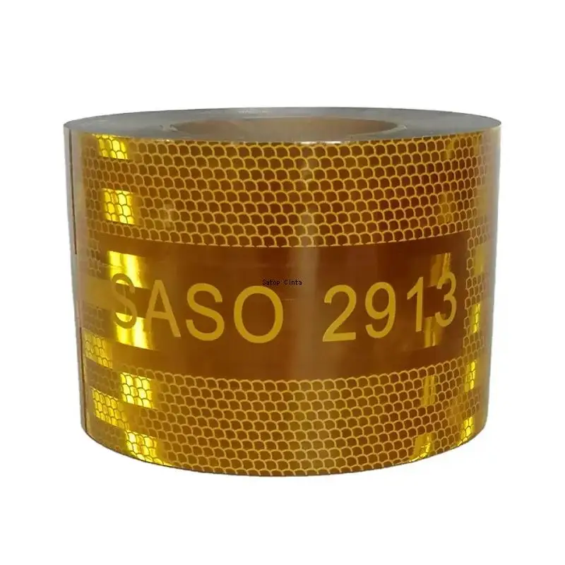 10cm*10m SASO 2913 Yellow Self-Adhesive Reflective Strip Sticker Reflector Waterproof Warning Truck Tape For Saudi Arabia Market