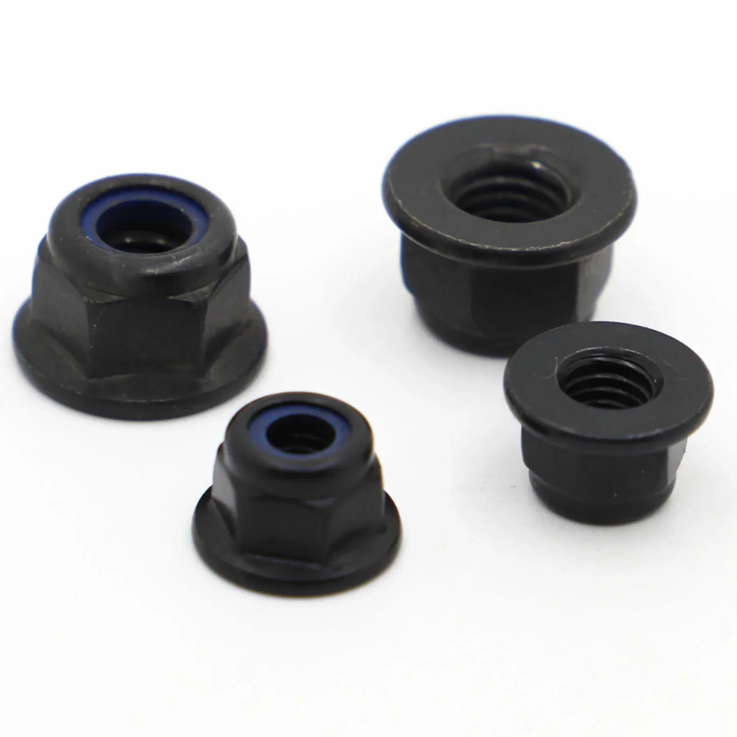 10pcs Black Zinc-Plated Carbon Steel Hex Hexagon Flange Nylon Insert Lock Nut M3 M4 M5 M6 M8 Self-locking Nylock Locknut