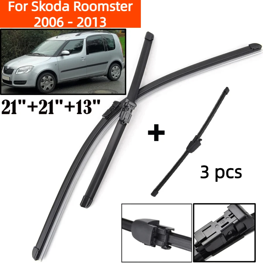 ZHANGU Wiper LHD Front & Rear Wiper Blades Set For Skoda Roomster 2006 - 2013 Windshield Windscreen Window Brushes 21