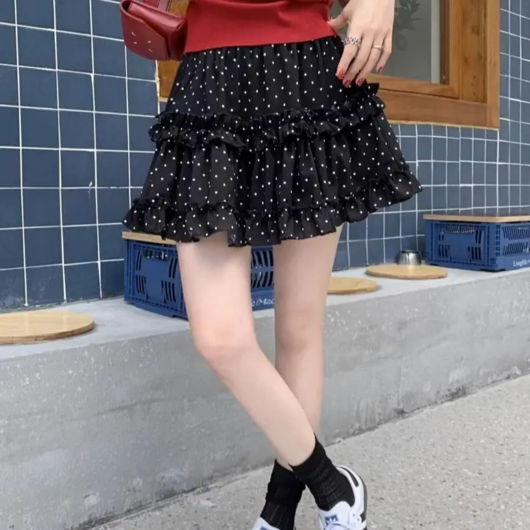 Sweet Floral Dot Ruffle Skirt Set Women 2025 Summer New Fashion Slim A Line Skirt