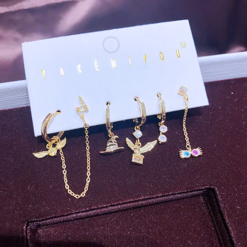 MIGGA 6pcs Cubic Zircon Paved Cartoon Dangle Earrings Set for Women Gold Plated Crystal Jewelry