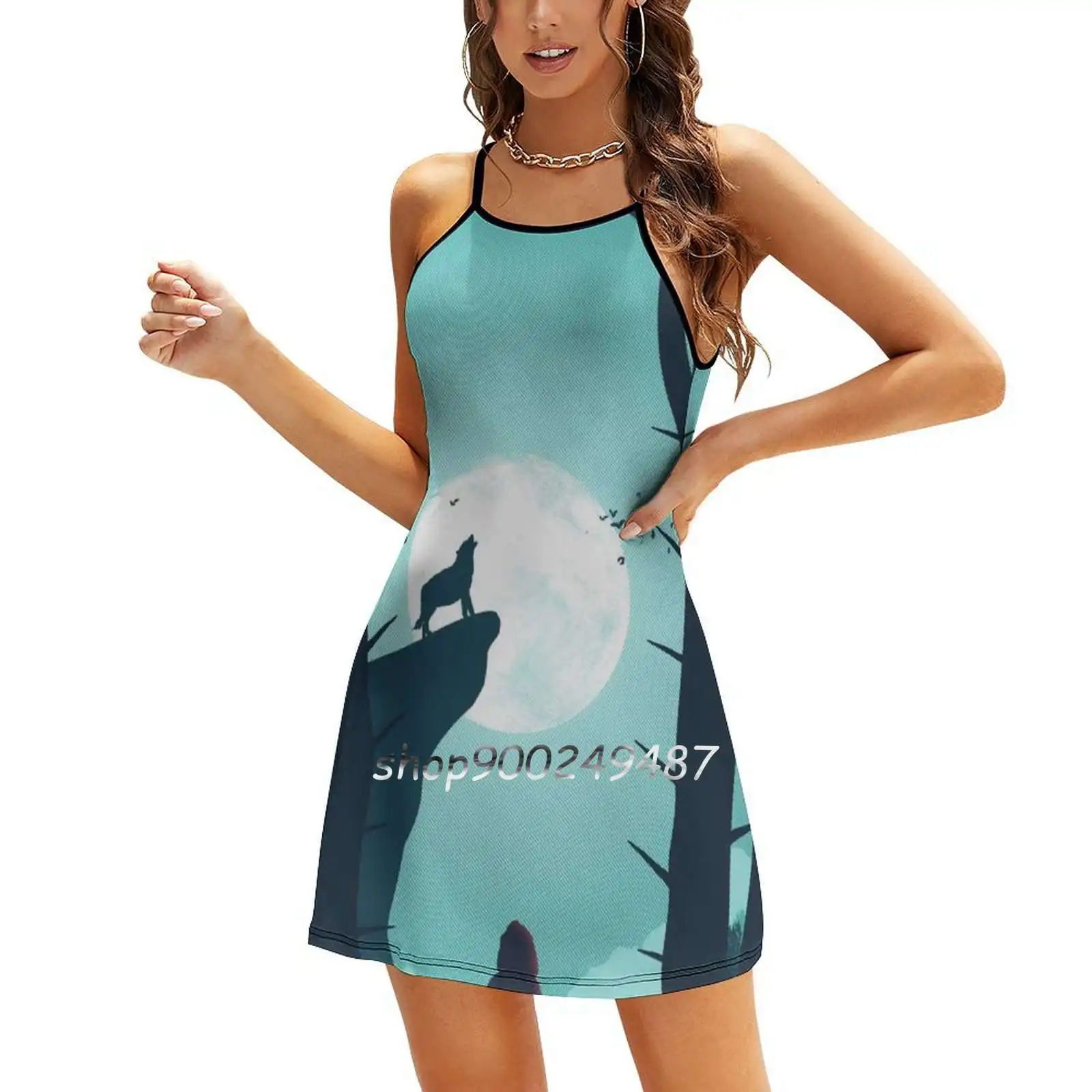 فساتين اكتمال القمر للنساء على شكل حرف a على الطراز الكوري فستان نحيف بأكمام طويلة بقلنسوة ركوب حمراء وولف عواء طبيعة اكتمال القمر Filiskun