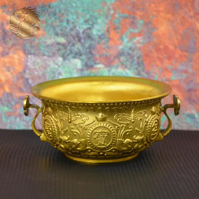 Large brass treasure basin for office entrance, symbolizing good fortune and wealth