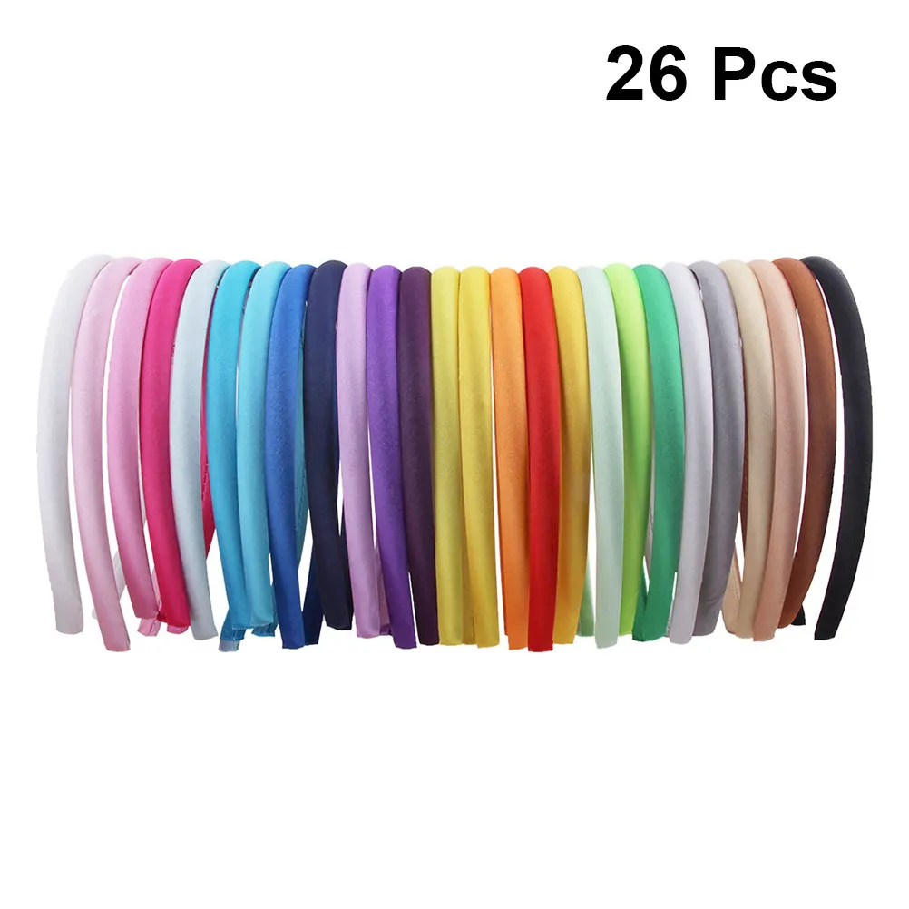 

26Pcs 1Cm Wide Cloth Hair Hoops Ultrafine Fabric Headbands One Size Fits Most Girls DIY Hair Decoration with Pearl Crystal Beads