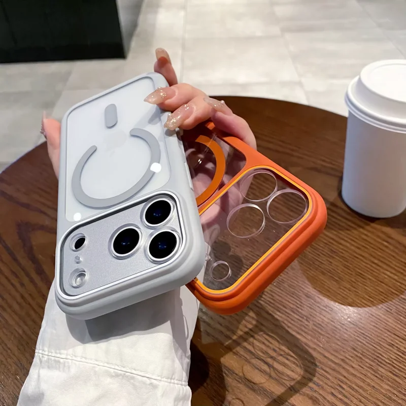 حافظة هاتف أصلية لهاتف MagSafe شفافة لهاتف iPhone 17 Pro Max حماية عدسة مغناطيسية إطار سيليكون مقاوم للصدمات غطاء شفاف