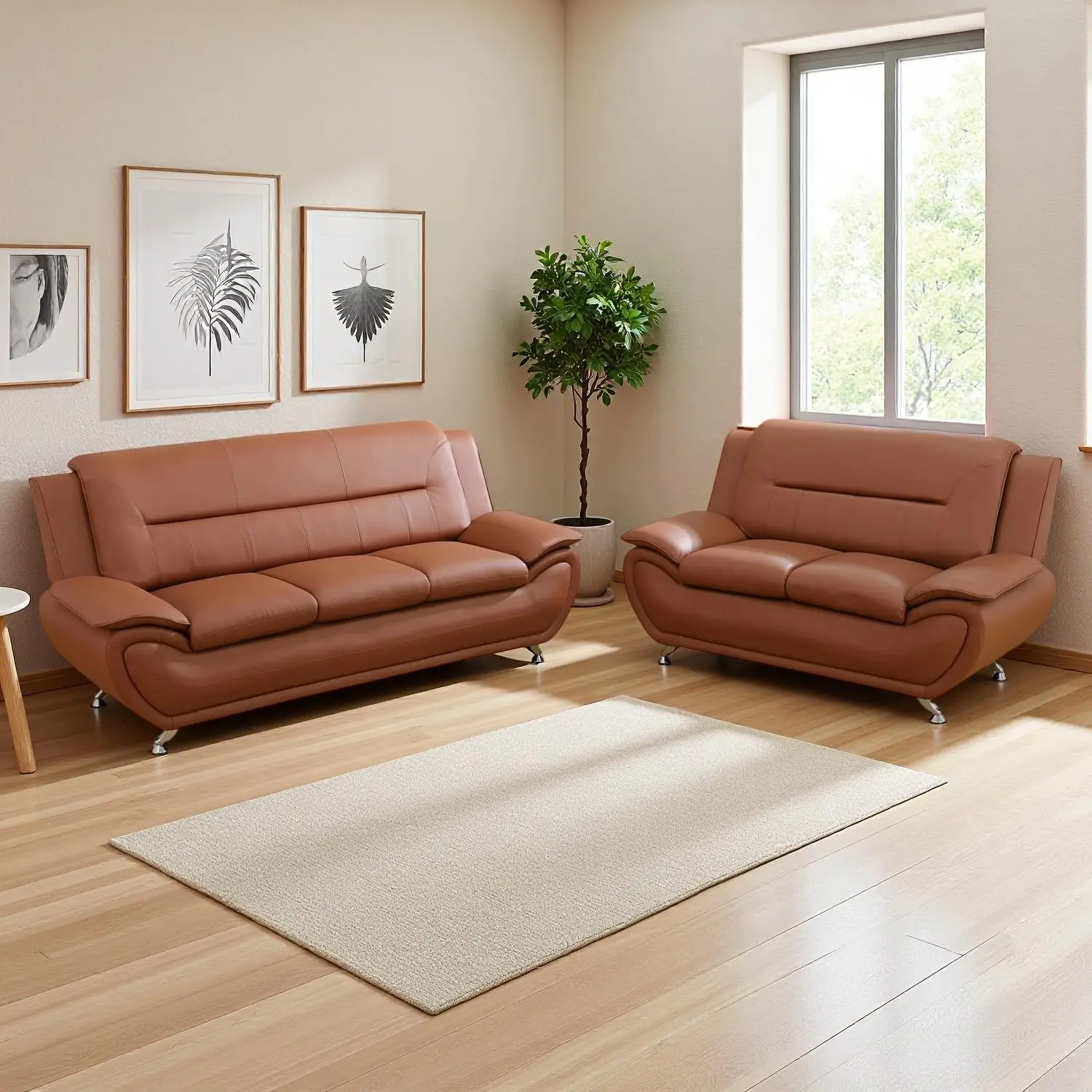 

Living Room Furniture Sets, 2 Pieces Modern Sofa Couch Set, Faux Leather Sofa and Loveseat for Living, Customized