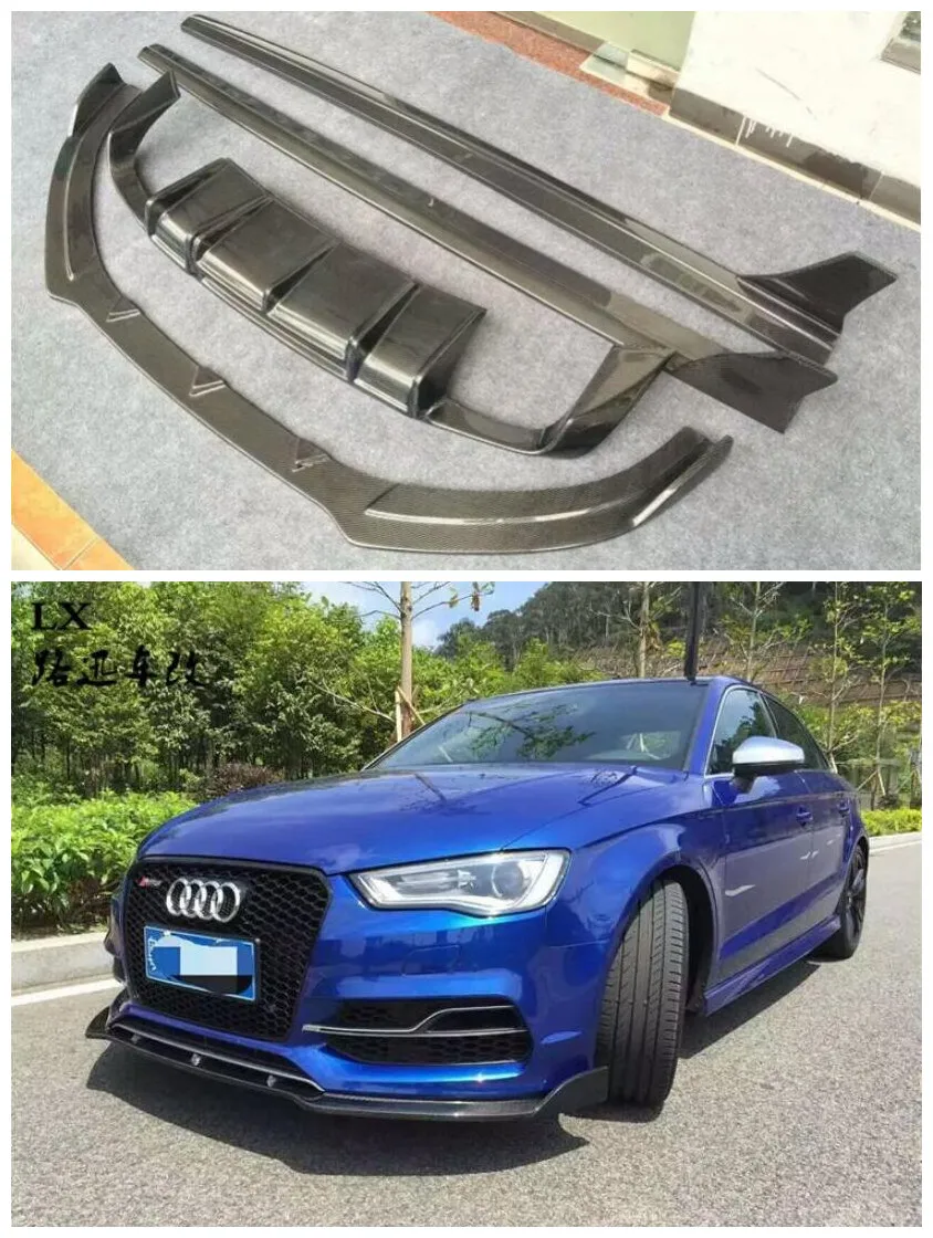 

For Audi A3 Sline S3 Sedan 4 door Not 2014 -2016 Carbon Fiber CAR FRONT LIP BUMPER Lip+REAR TRUNK DIFFUSER+SIDE SPLITTERS