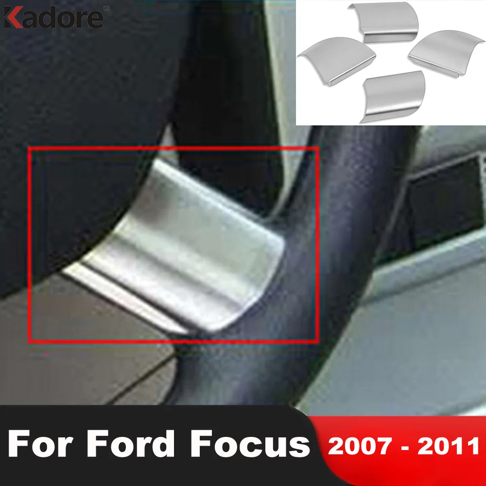 Car Steering Wheel Panel Cover Trim For Ford Focus 2 2007 2008 2009 2010 2011 Stainless Steel Sticker Interior Accessories 4pcs