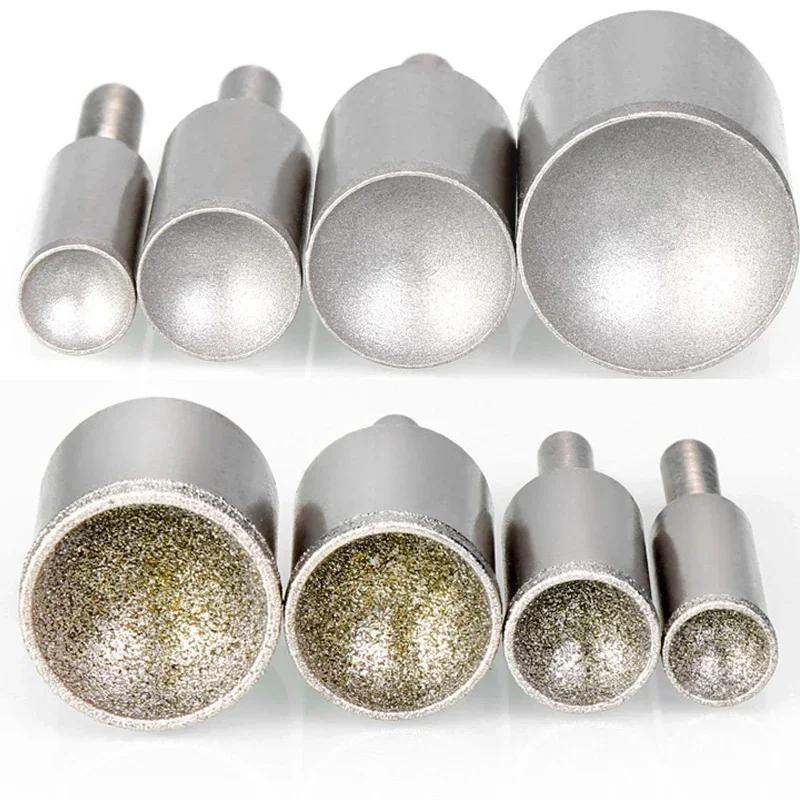 1Pcs Diamond Spherical Concave Head 3mm-25mm Fine 500Grit/Rough 120Grit Grinding Bit Jade Round Beads Polishing For Rotary Tool