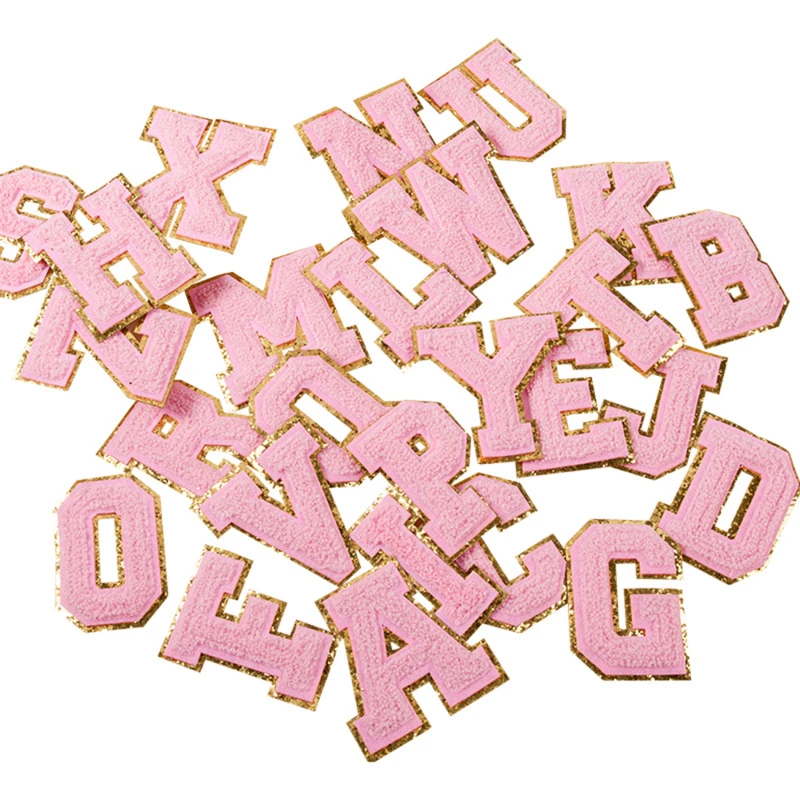 A-Z Felting Sticker Large Pink Towel English letter Patches for Clothes Embroidery Appliques Clothing name Diy Craft Accessories