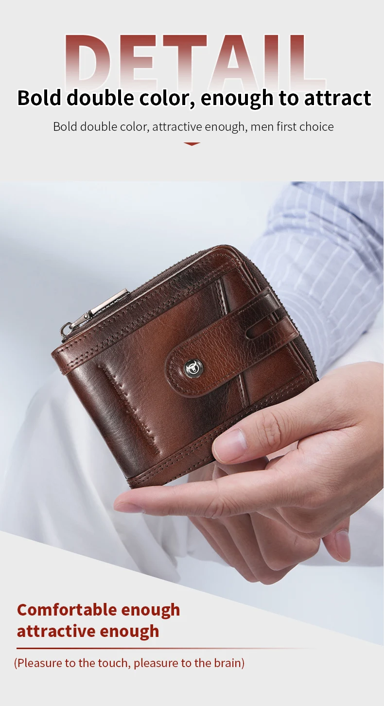 Bull captain Echt leder Herren Bifold Brieftasche mit Reiß verschluss sicher speichern Sie Ihr Bargeld und Karten RFID Blocking Karten halter – Detail 11