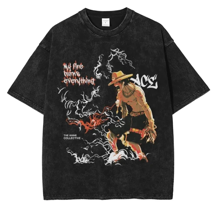 

ONE PIECE Vintage Black T-Shirt Men's One-Piece Cartoon Crew Neck Loose Streetwear 2025 Summer