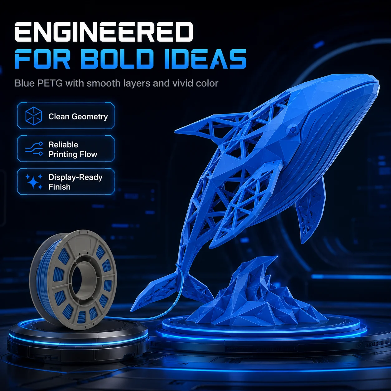 PETG 3D Printer Filament 1.75mm, 300g Compact Spool Cyan, Dimensional Accuracy +/- 0.03mm, Smooth Feeding for FDM Printers