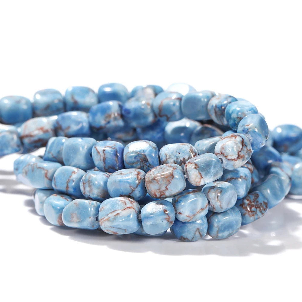 Natursteinperlen, 6 x 8 mm, blauer Meeressediment, türkisfarbener Jaspis, quadratische Perlen für Schmuckherstellung, DIY-Armband, Halskette, 38,1 cm – Detail 7