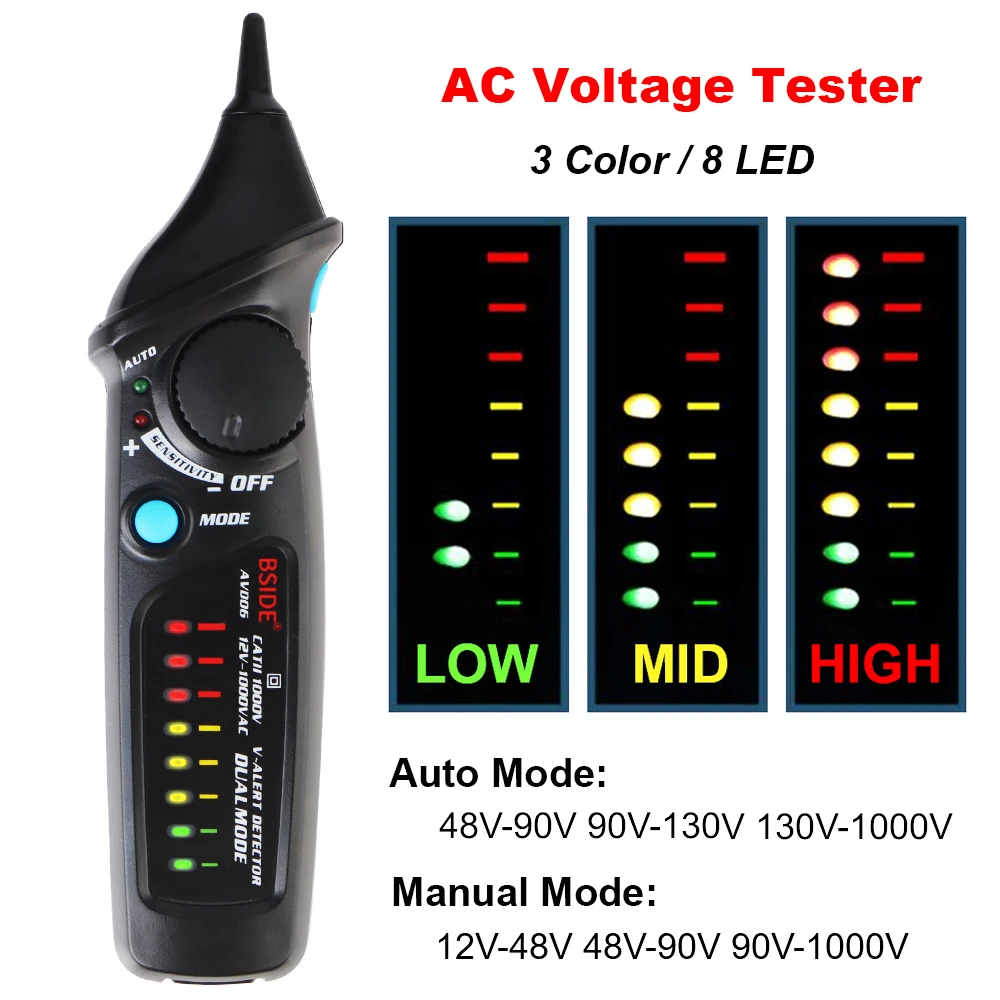 Probe Pen Circuit Detector Universal With LED Indicator Buzzer Warning AC Voltage Tester 12V-1000V AC Volt Detector AVD06