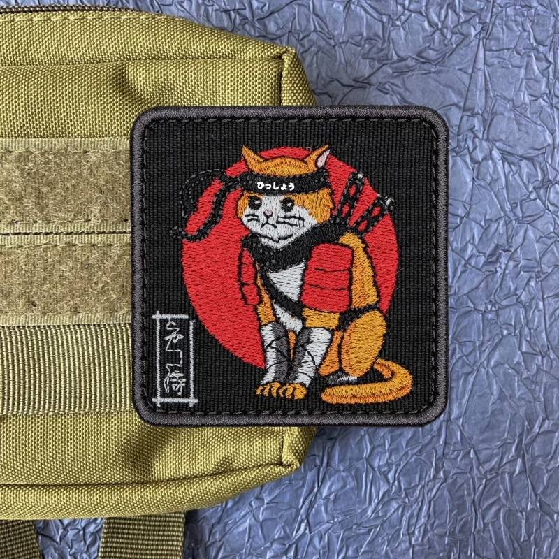 Japan Samurai Cat Anime Patch for Clothes Hook and Loop Patches Backpack Tactical Equipment Cartoon Emblem Stickers