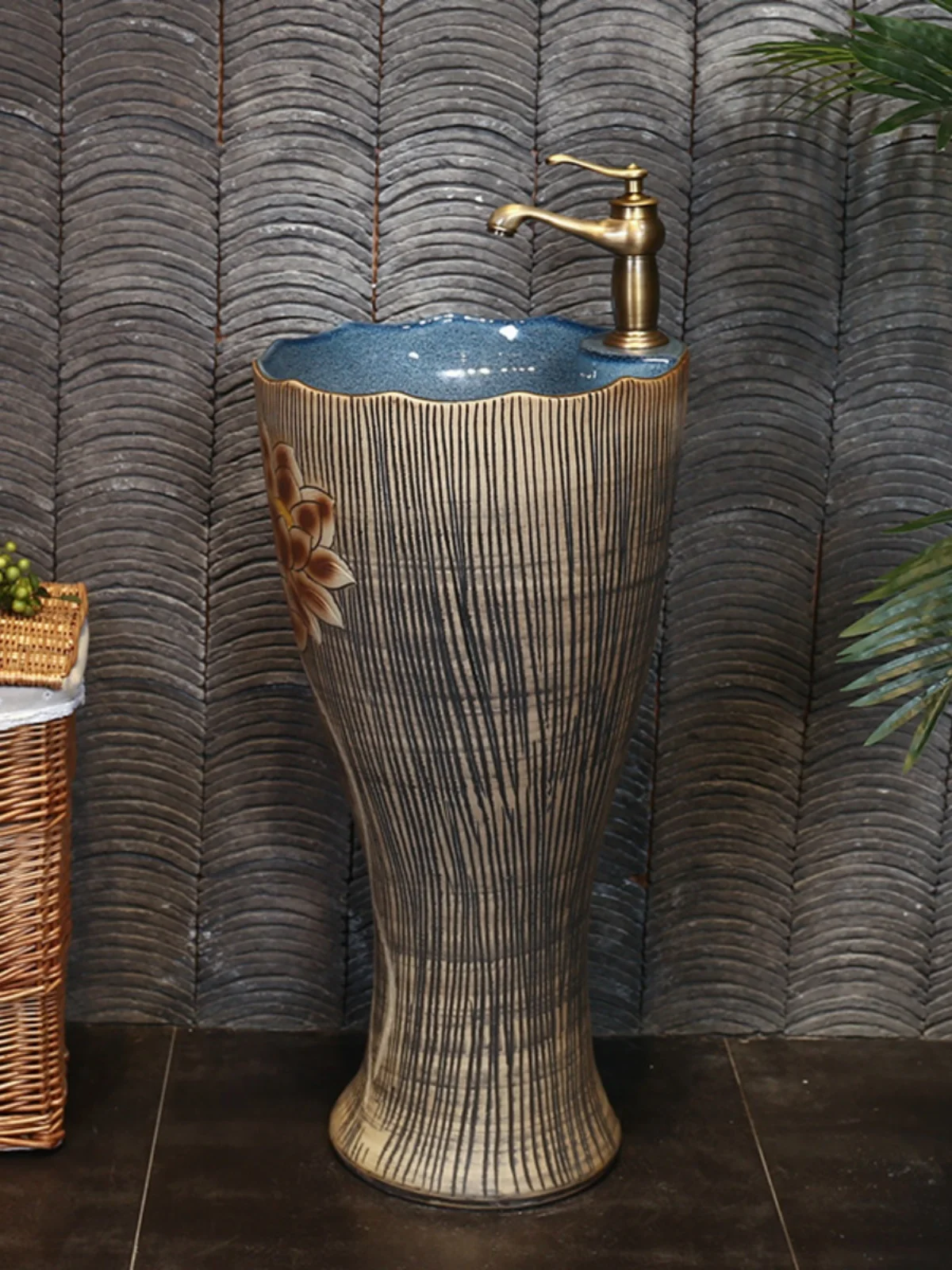 Retro floor ceramic column washbasin wash basin