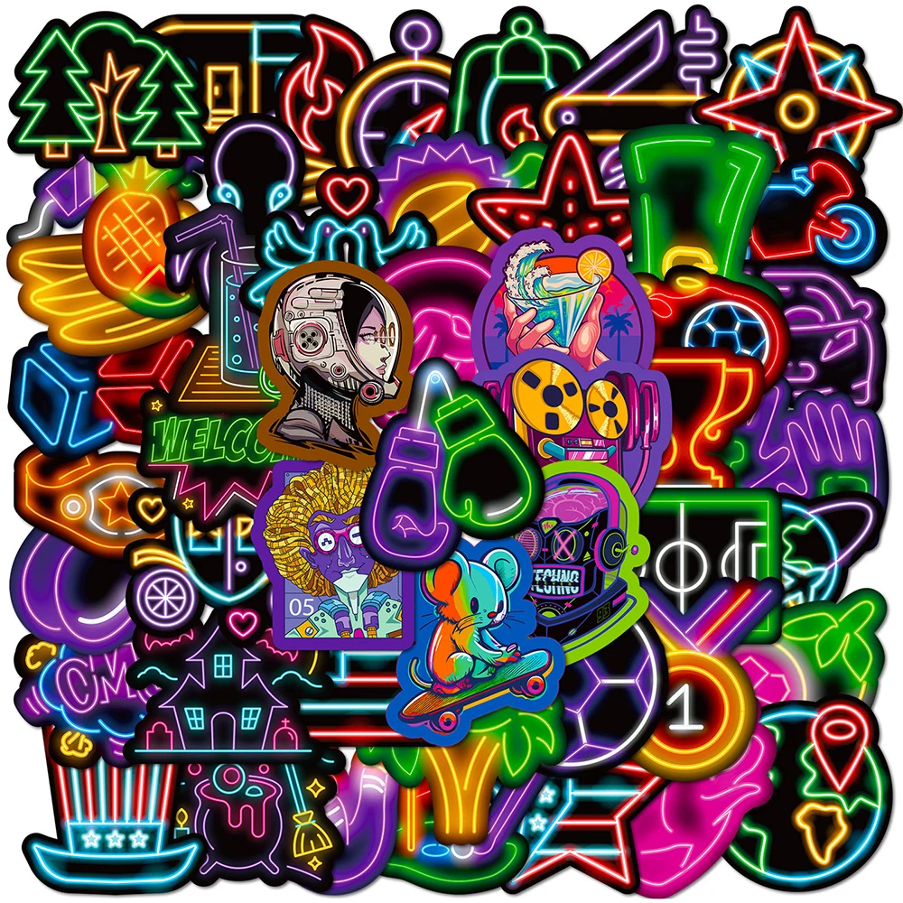 10/30/50 pçs engraçado luz de néon dos desenhos animados graffiti adesivos à prova dwaterproof água diy bagagem motocicleta guitarra portátil carro legal adesivo brinquedos