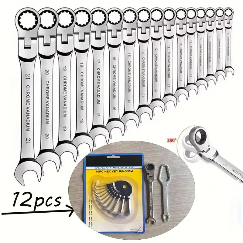 12-Piece Vanadium Steel Combination Wrench Set,Rust-Proof Hand Tools for Auto Repair & Household Use, Practical Tool Gift