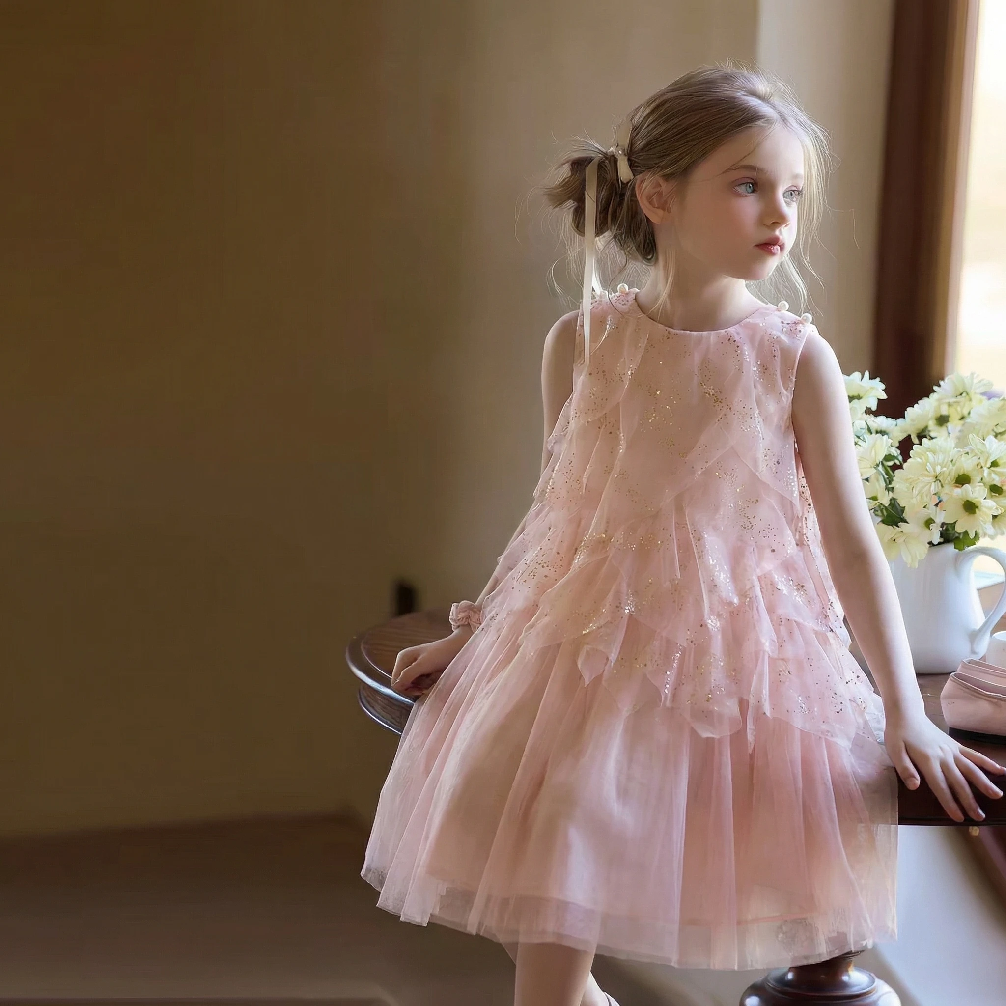 

Детское розовое блестящее платье 2026 года для девочек, с пайетками, многоярусное, из фатина, с оборками, асимметричное, для вечеринок, свадеб, дней рождения, нарядное платье принцессы