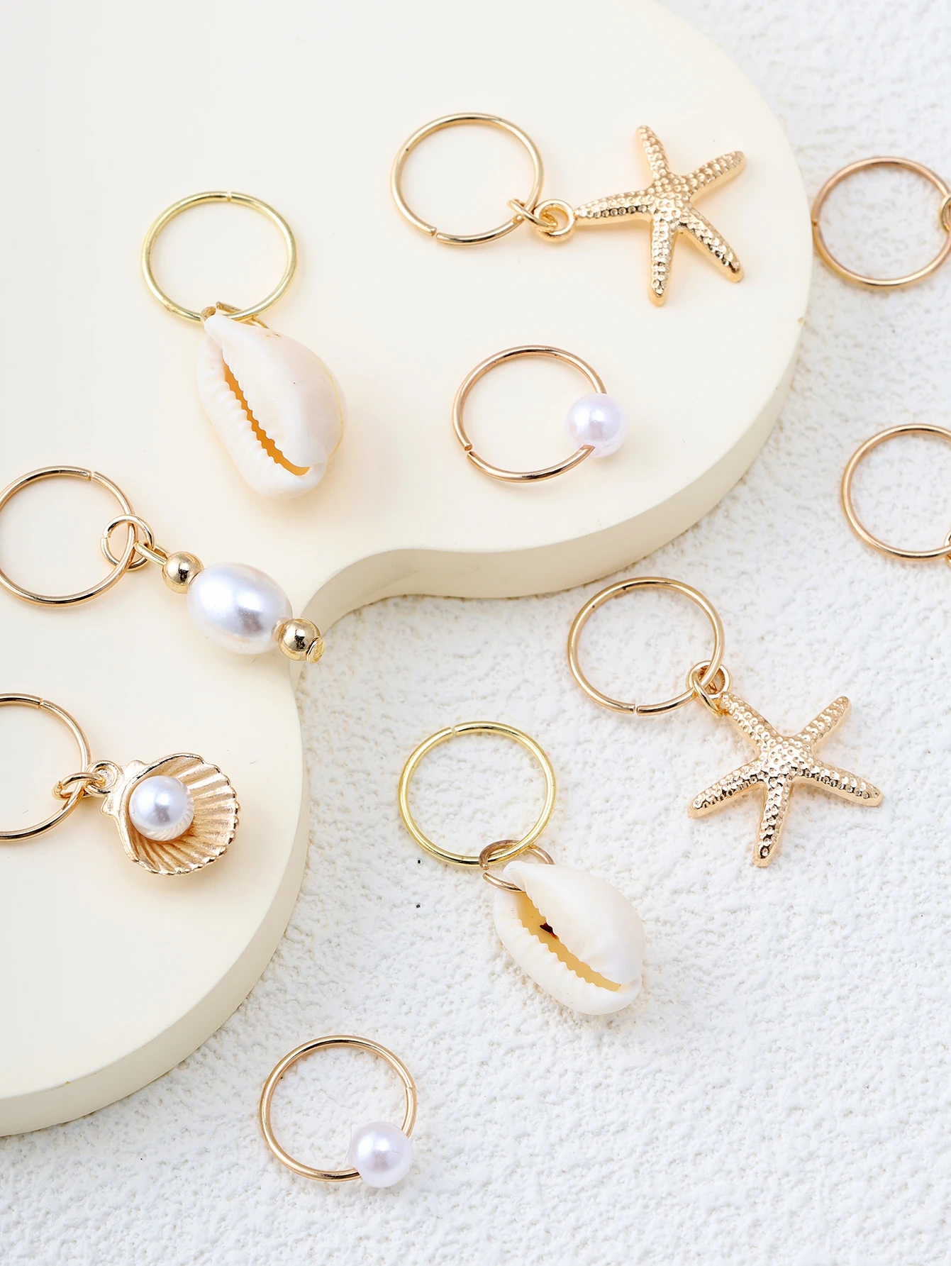 10/24 pieces seaside wind hair accessory set. Sea star, shell and pearl hair rings. Y2K style women's hair accessories.