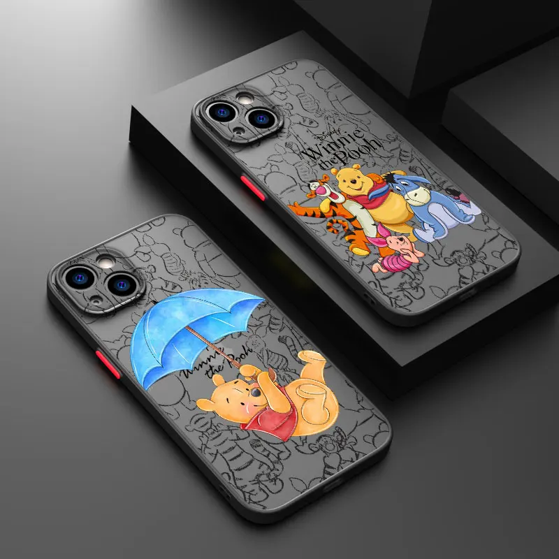 Winnie the Pooh Disney For iPhone 15 14 13 12 11 Pro Max XS Max X XR 7 8 Plus 6S Frosted Translucent Funda Phone Case