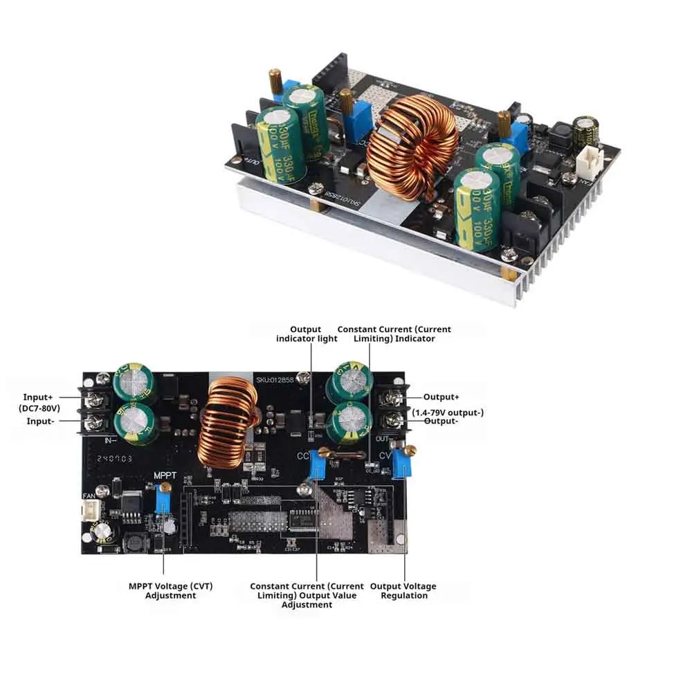MPPT Buck Boost Solar Charger Module 300W 20A Lithium Battery Charging Board 7‑80V to 1.4‑79V Step Up/Down Power Supply Module
