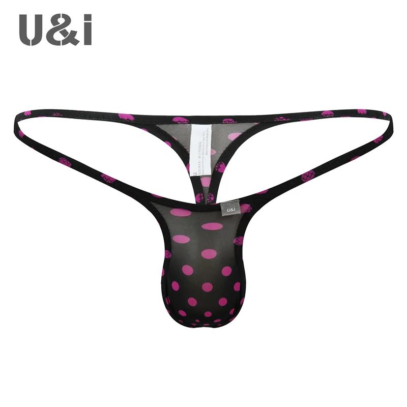 U&I sexy thong men's thin slightly transparent nylon low-waisted one-piece bagless fashion pattern T underwear