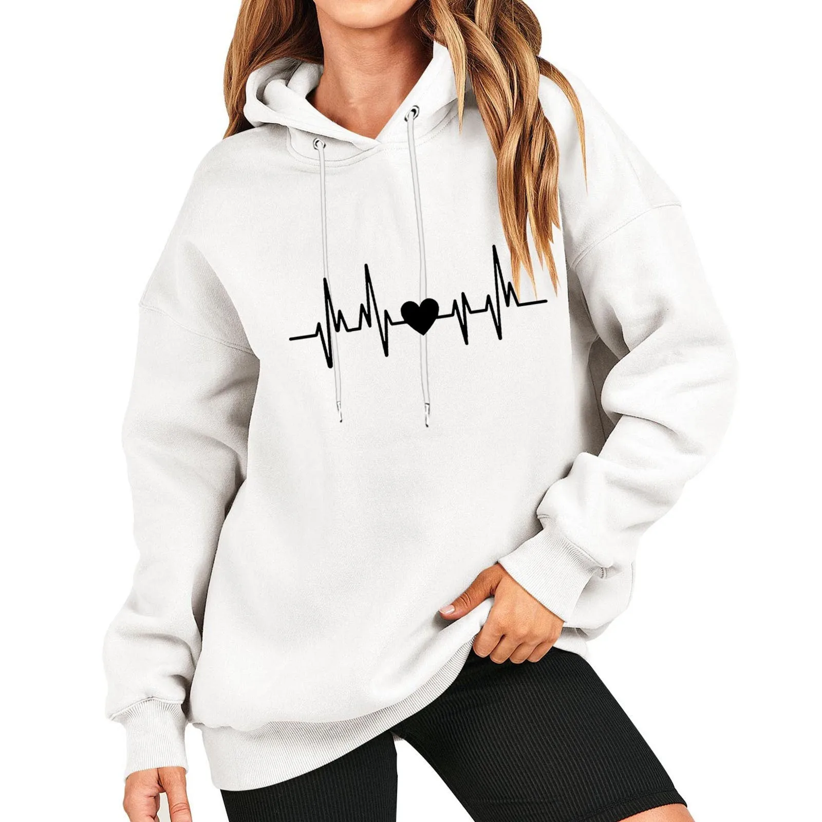 

Fall Hoodies for Women Women's Leisure Fashion Radio Wave Love Printing Valentine's Day Pocketless Teen Girl Hoodies Large