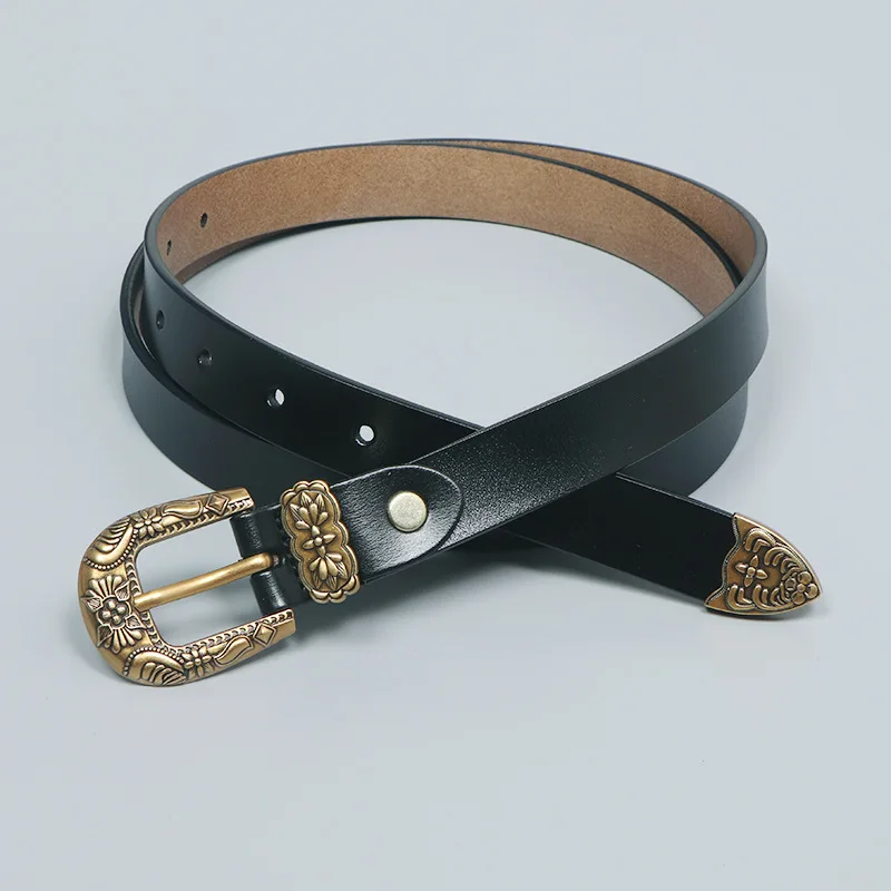 新しい黒革ベルト女性のファッションゴールデンピンバックルデザイナーベルト女性のジーンズドレスウエストバンドストラップ
