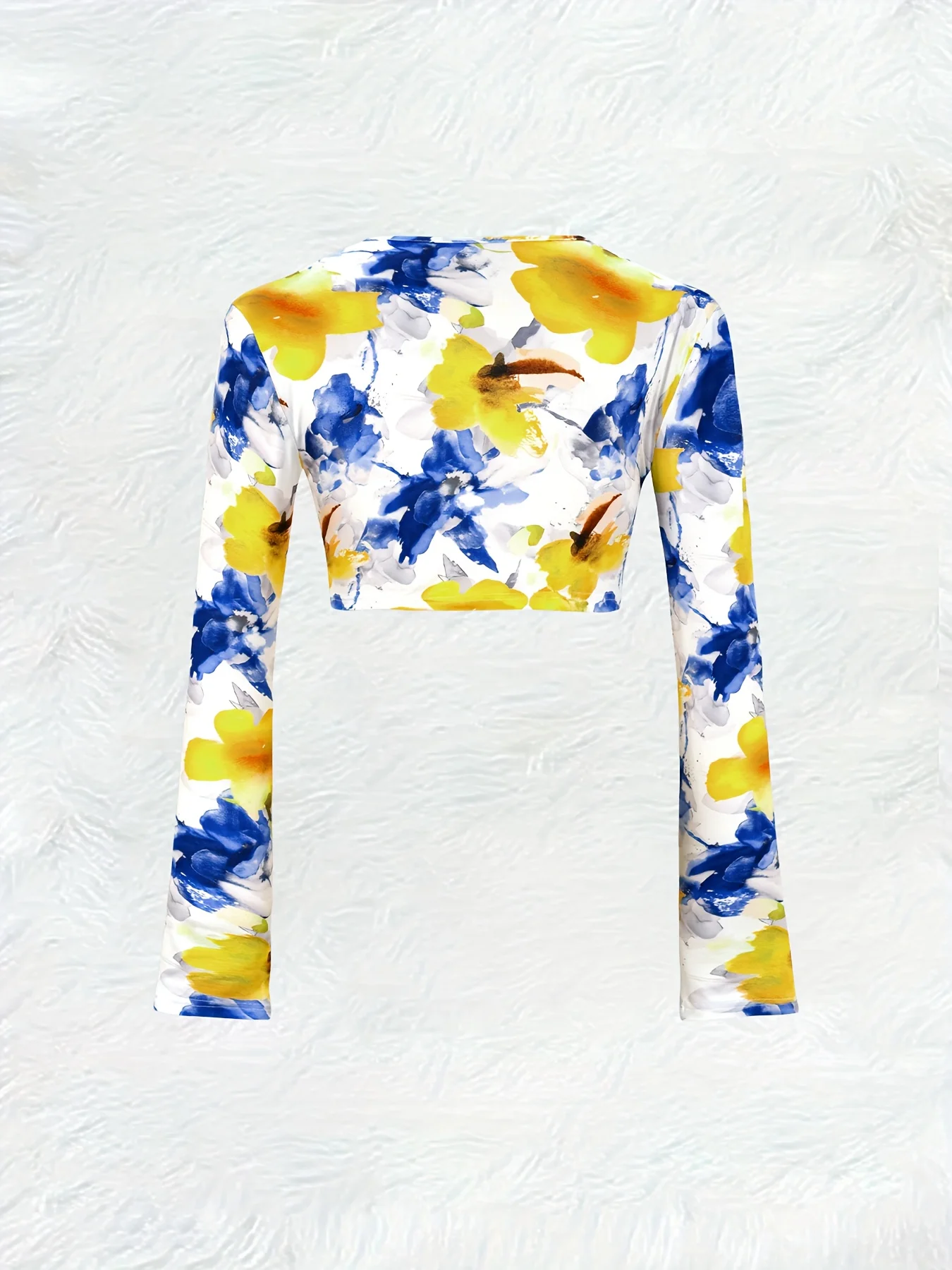 Printed Design Casual style blue yellow flower patterned cardigan