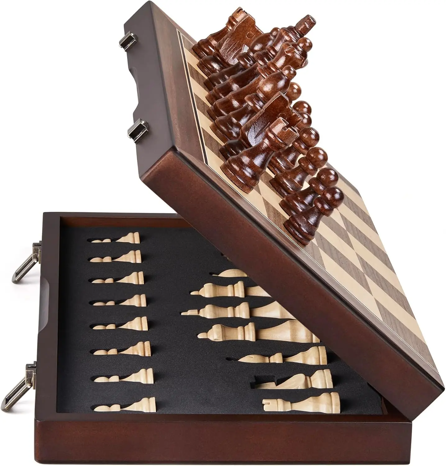 

15' Magnetic Wooden Chess Set for Adults & Kids - Folding Board, Storage Slots, Handmade Pieces, Tournament-Ready Game Set