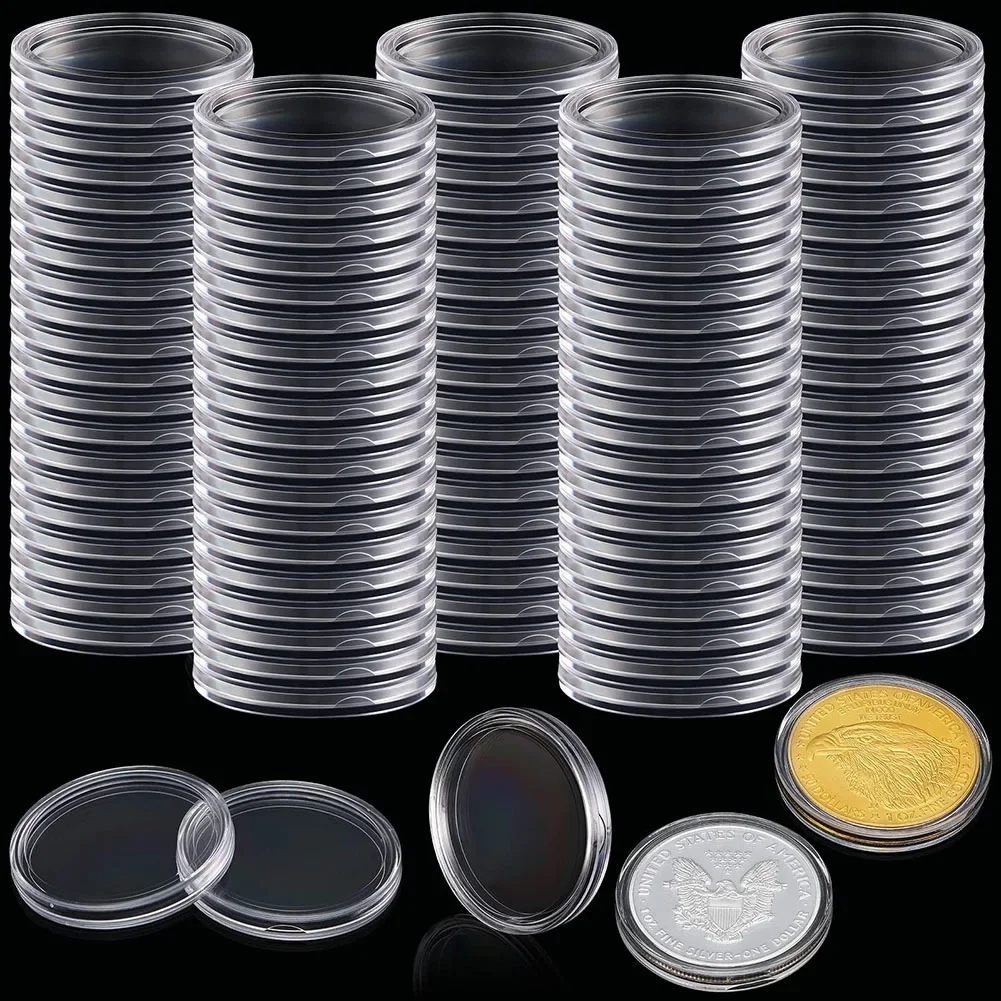 100pcs 30mm Clear Coin Capsule Holder Storage Box Case For Coin Medal Collectable Box Case Capsules Protection Boxes Container