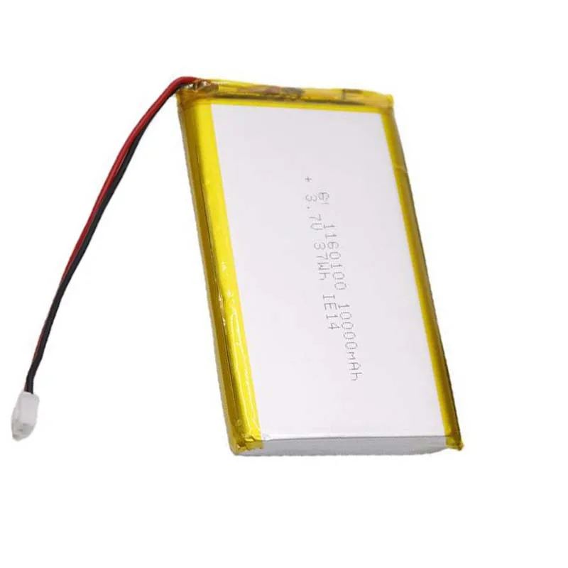 3.7V 10000mAh 1160100 Lithium Polymer Ion Battery 2.0mm JST Connector