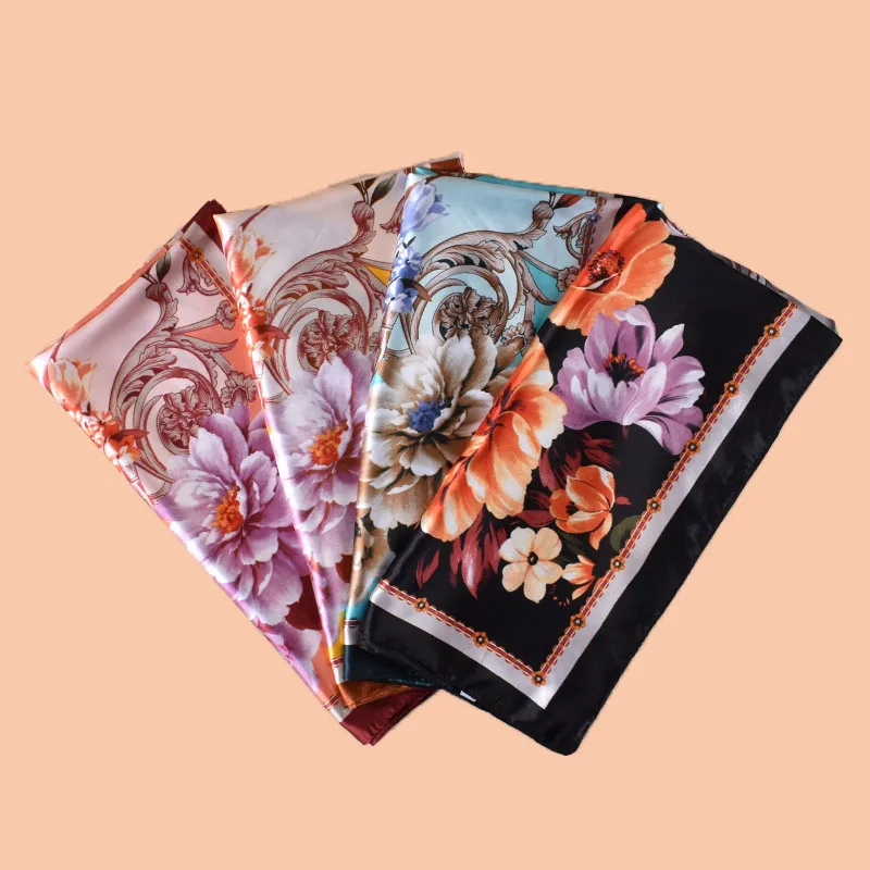 

1 шт. Атласный квадратный платок с цветочным принтом, женский аксессуар для волос, новинка весеннего сезона, универсальный декор для сумки, шелковый головной платок