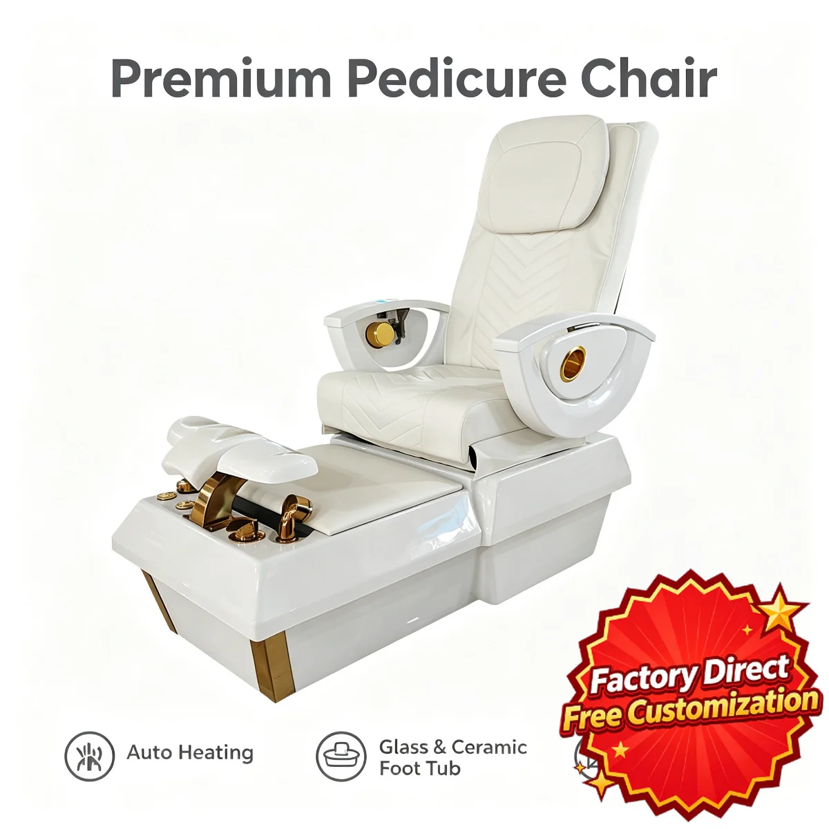 Luxury Gold Electric Pedicure Chair Glass Foot Spa Tub Heated Massage Salon Throne